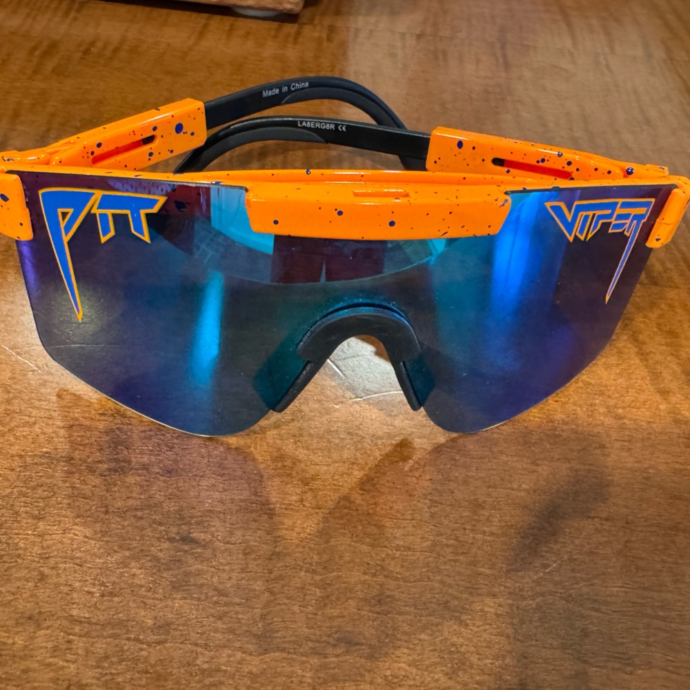 Pit Viper Neon Orange Sunglasses with Reflective Blue Lenses